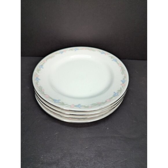 Illusions By Excel Scene 1 Floral Rim 7" Bread Plate Replacement Set of 4 - Picture 8 of 9